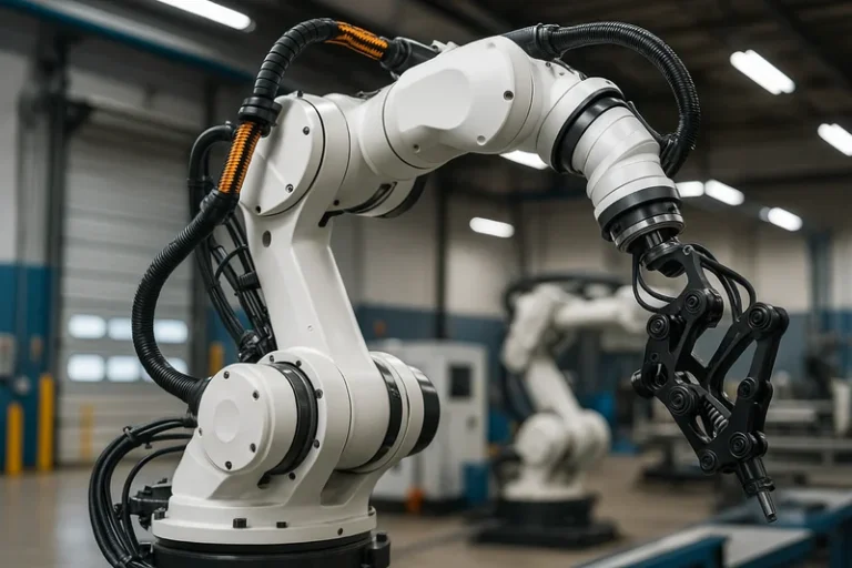 Multi-axis robotic arm in industrial setting
