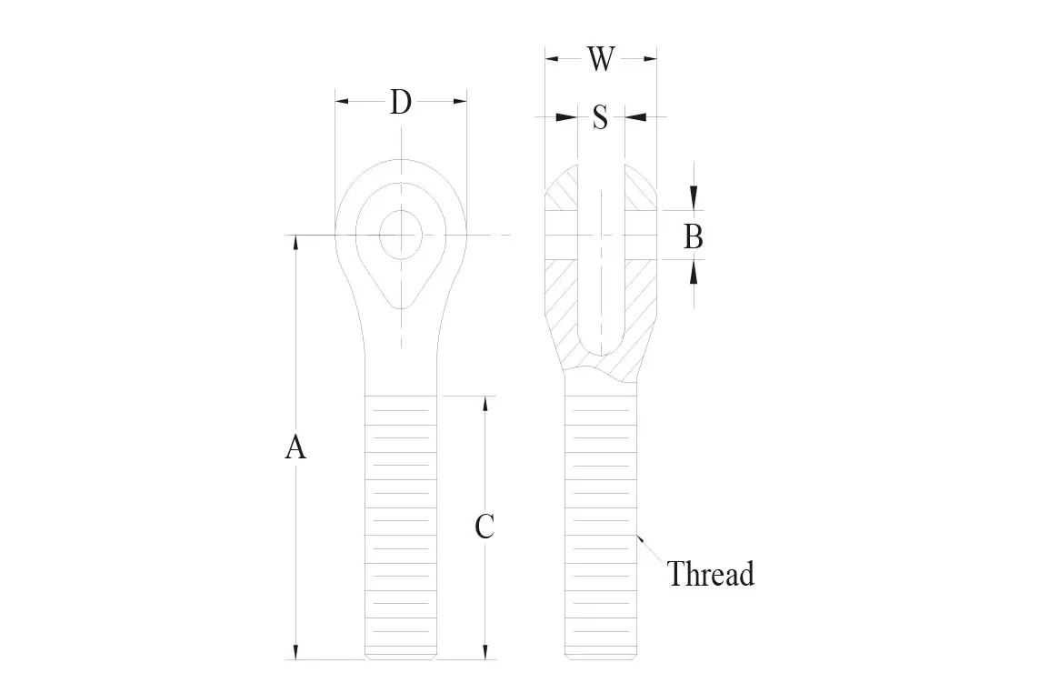 CR CL clevis rod end technical drawing