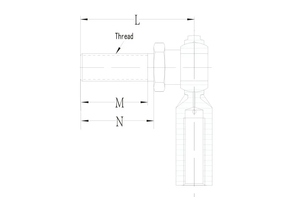 Rod end stud captured in a spherical ball bore technical drawing